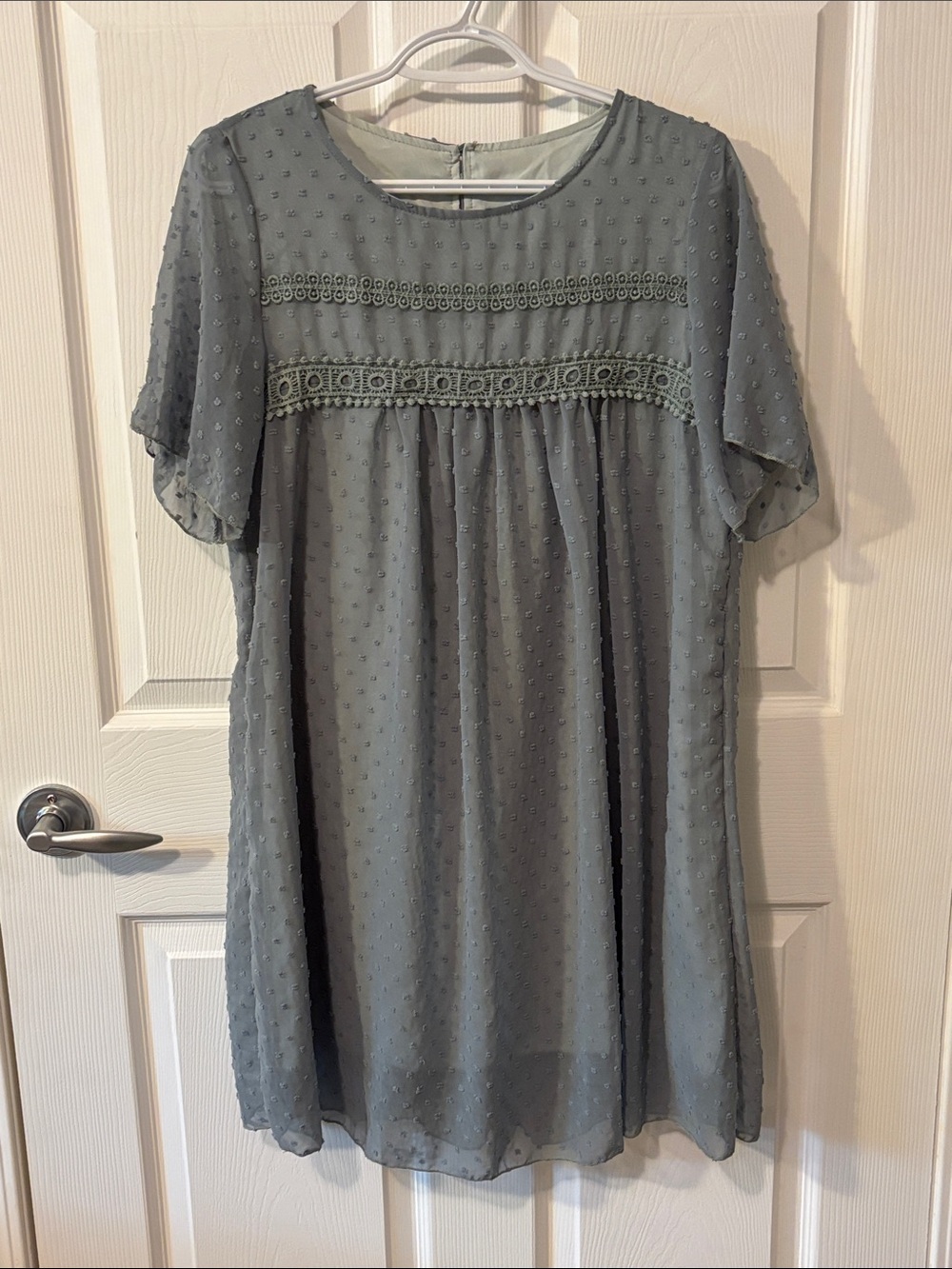 Women's Short Sleeve Swiss Dot Lace-Trim Dress